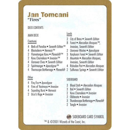Image for 2001 Jan Tomcani Decklist Card (WCD) - Magic: The Gathering