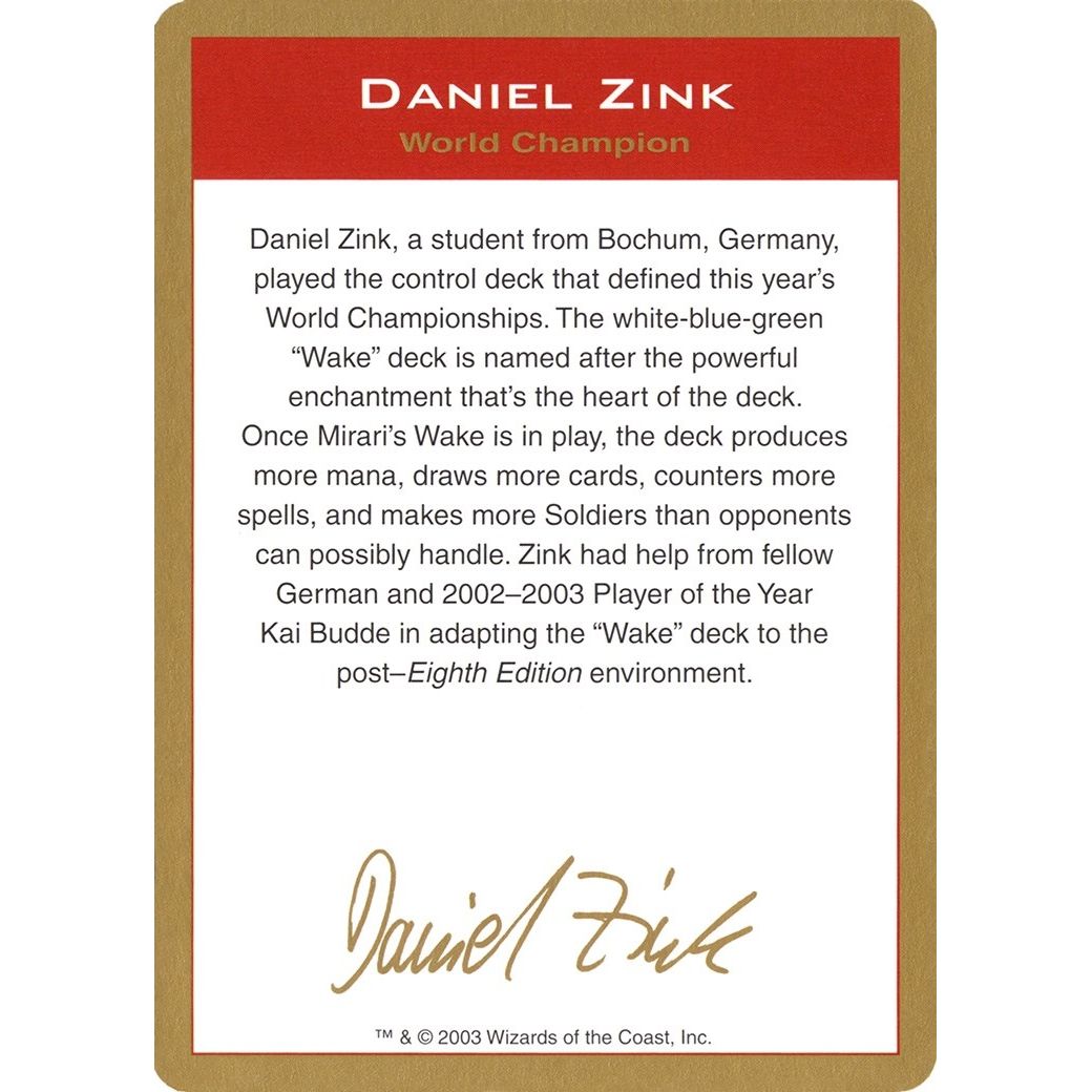 Image for 2003 Daniel Zink Biography Card (WCD) - Magic: The Gathering