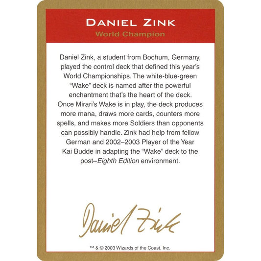 Image for 2003 Daniel Zink Biography Card (WCD) - Magic: The Gathering