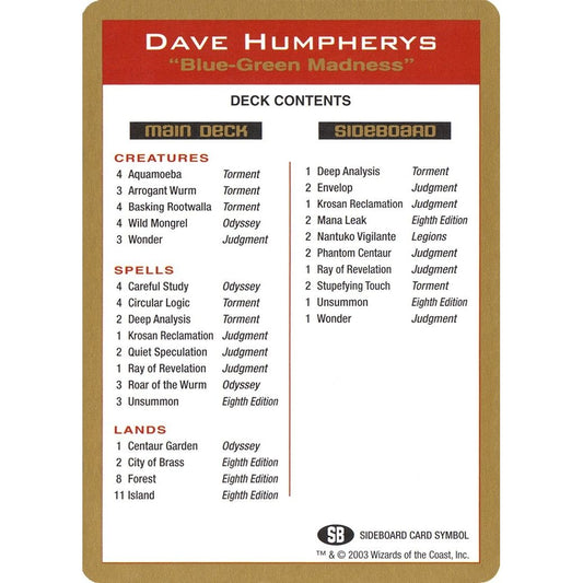 Image for 2003 Dave Humpherys Decklist Card (WCD) - Magic: The Gathering