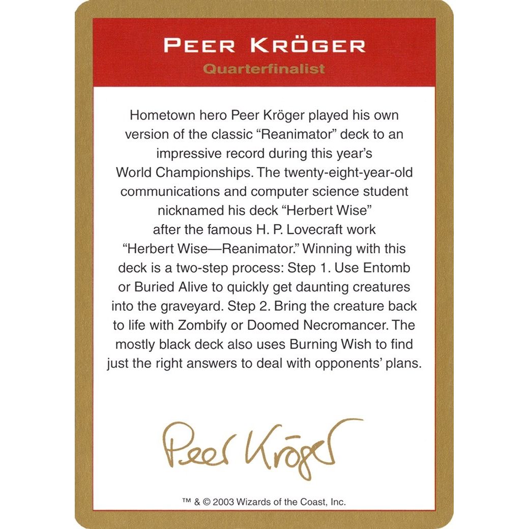 Image for 2003 Peer Kroger Biography Card (WCD) - Magic: The Gathering