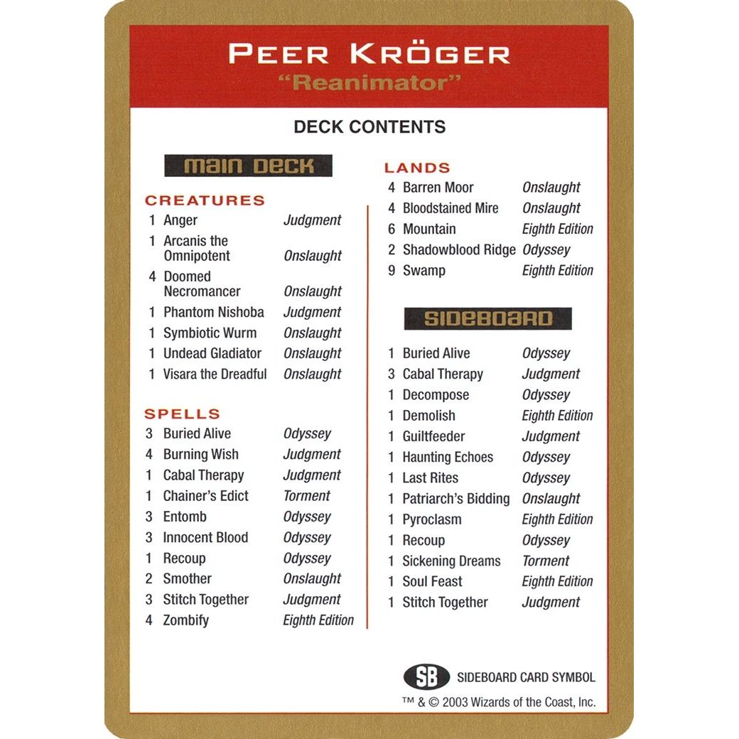 Image for 2003 Peer Kroger Decklist Card (WCD) - Magic: The Gathering