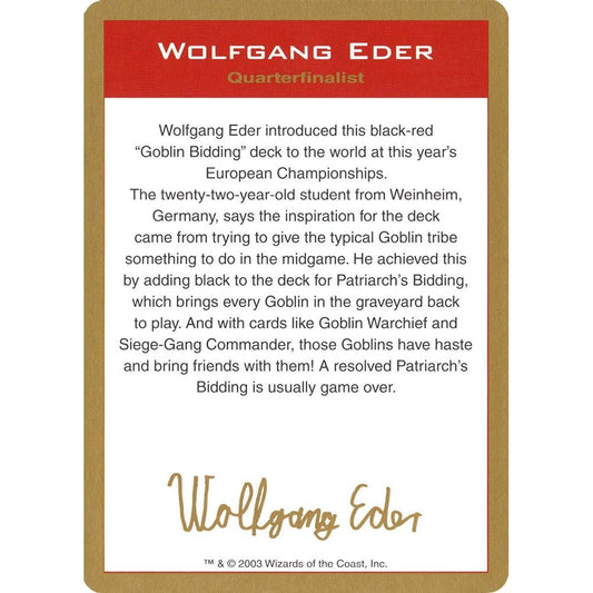 Image for 2003 Wolfgang Eder Biography Card (WCD) - Magic: The Gathering