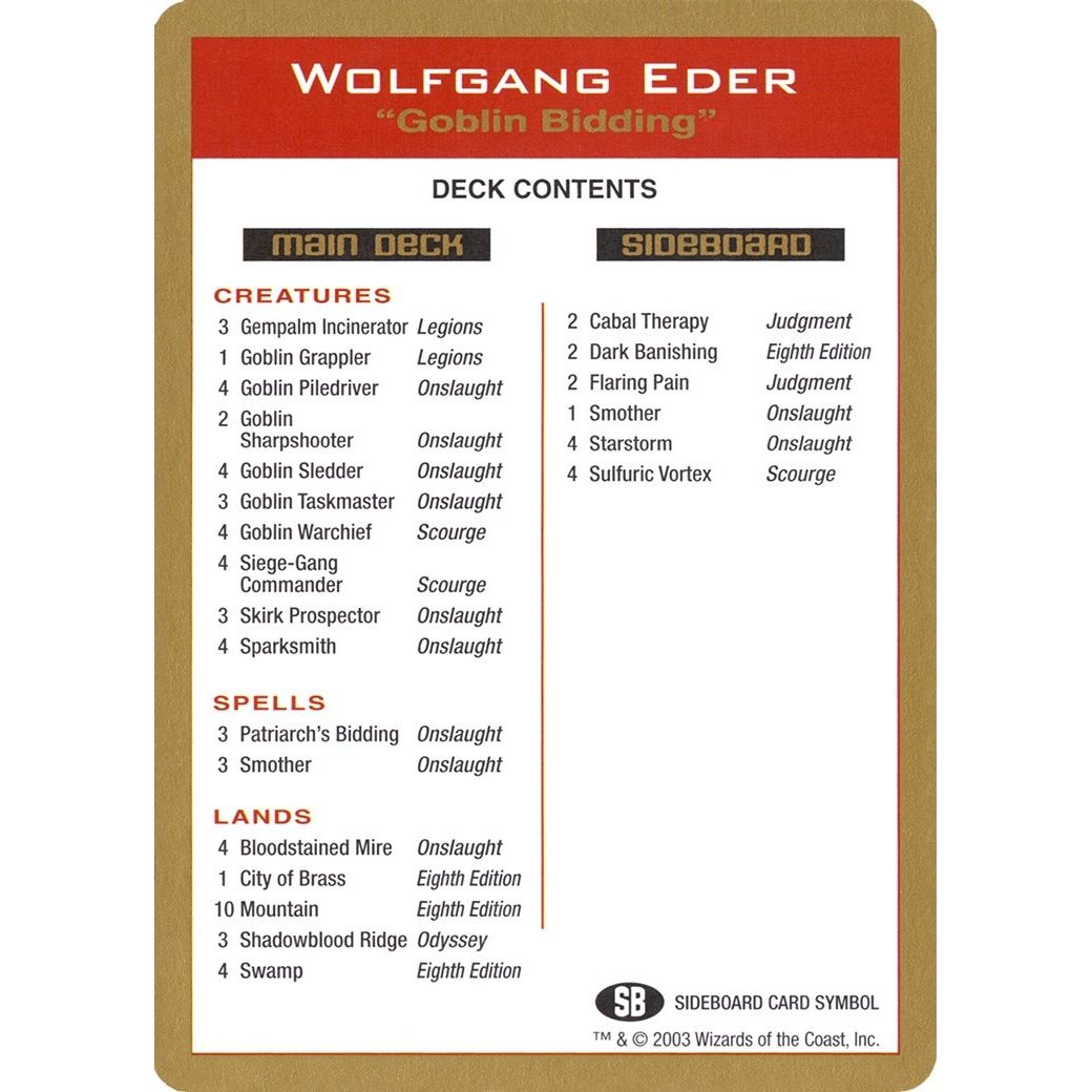 Image for 2003 Wolfgang Eder Decklist Card (WCD) - Magic: The Gathering