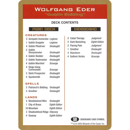 Image for 2003 Wolfgang Eder Decklist Card (WCD) - Magic: The Gathering