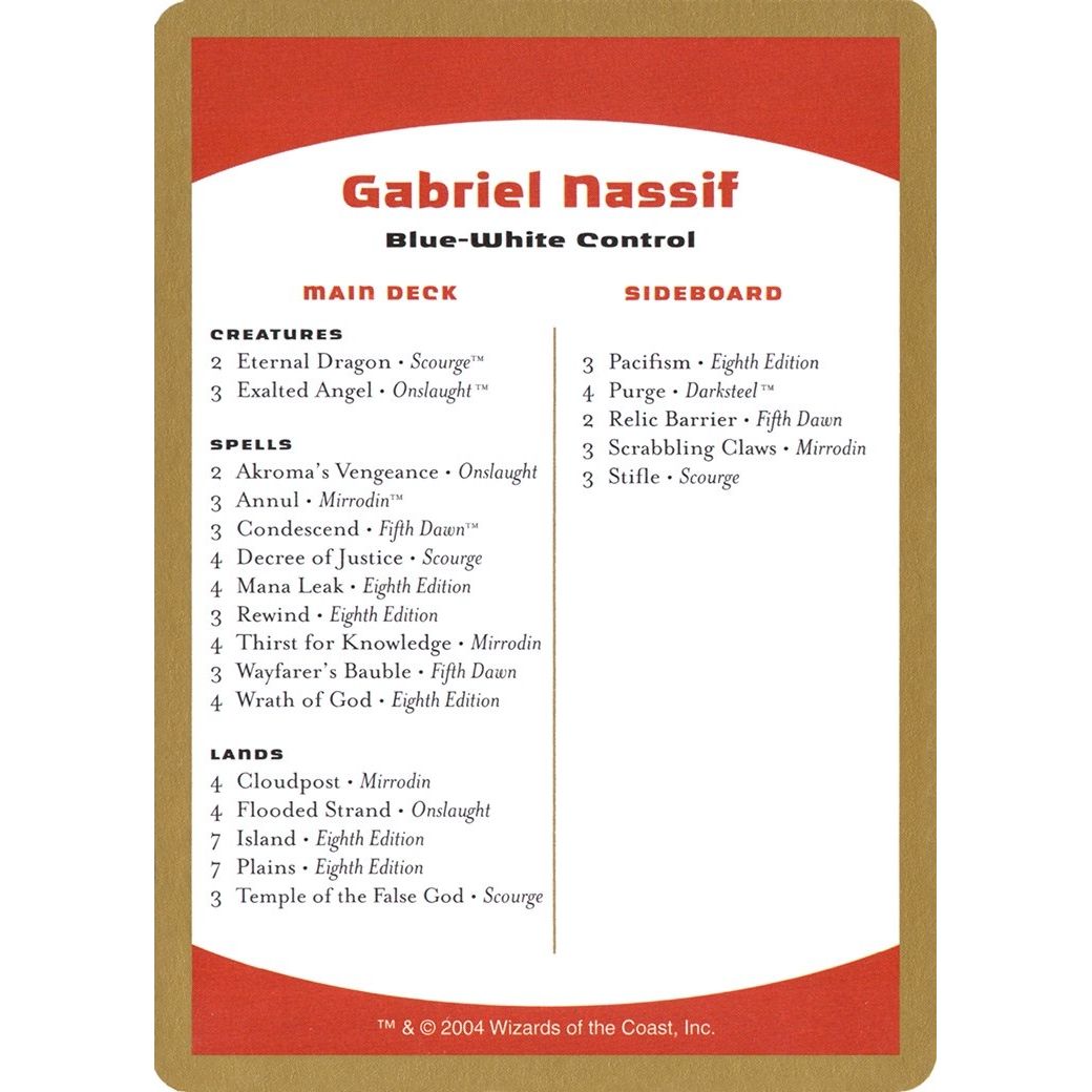 Image for 2004 Gabriel Nassif Decklist Card (WCD) - Magic: The Gathering