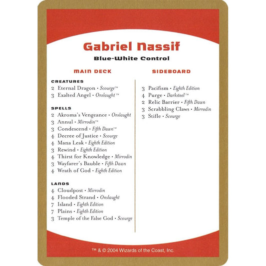 Image for 2004 Gabriel Nassif Decklist Card (WCD) - Magic: The Gathering