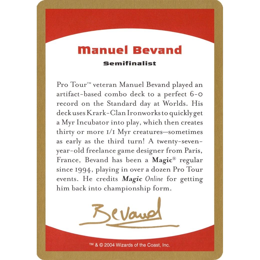 Image for 2004 Manuel Bevand Biography Card (WCD) - Magic: The Gathering
