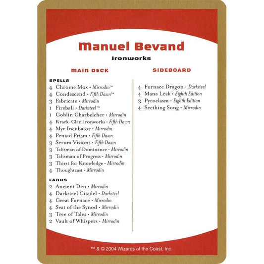 Image for 2004 Manuel Bevand Decklist Card (WCD) - Magic: The Gathering