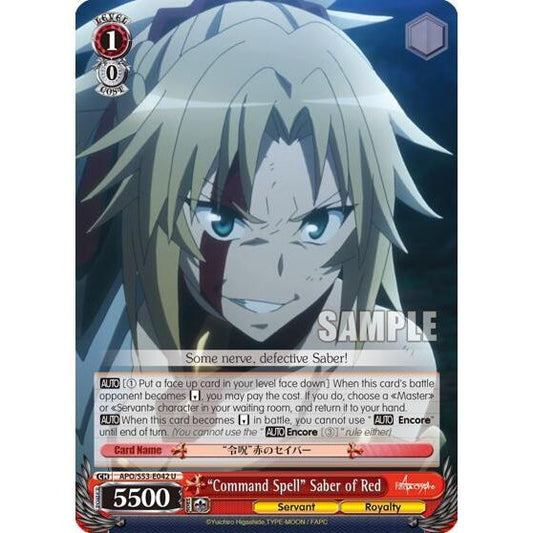 Image for "Command Spell" Saber of Red (APO/S53-E042 U) (APO/S53) - Weiss Schwarz