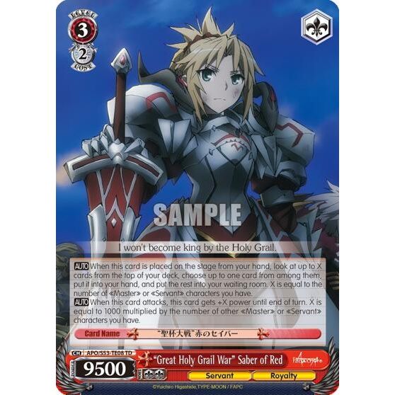 Image for "Great Holy Grail War" Saber of Red (APO/S53-TE08 TD) (APO/S53) - Weiss Schwarz