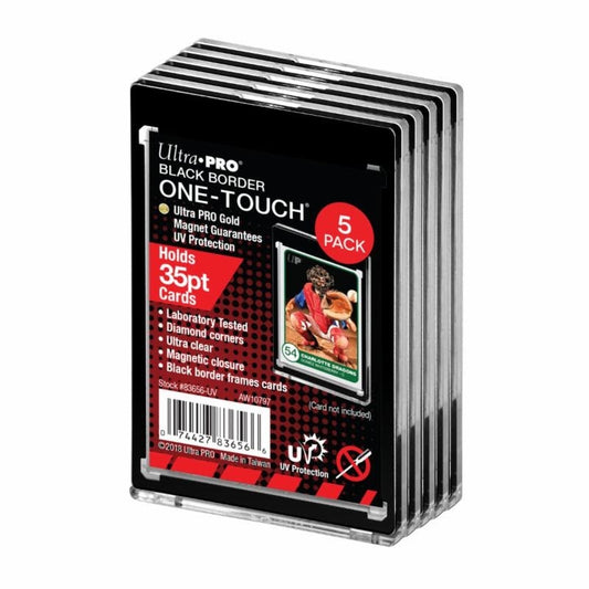 Image for 35pt Black Border UV One-Touch Magnetic Card Holders (5-Count) - Collectible Storage