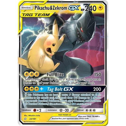 Image for Pikachu & Zekrom GX (33/181) (SM9) - Pokemon