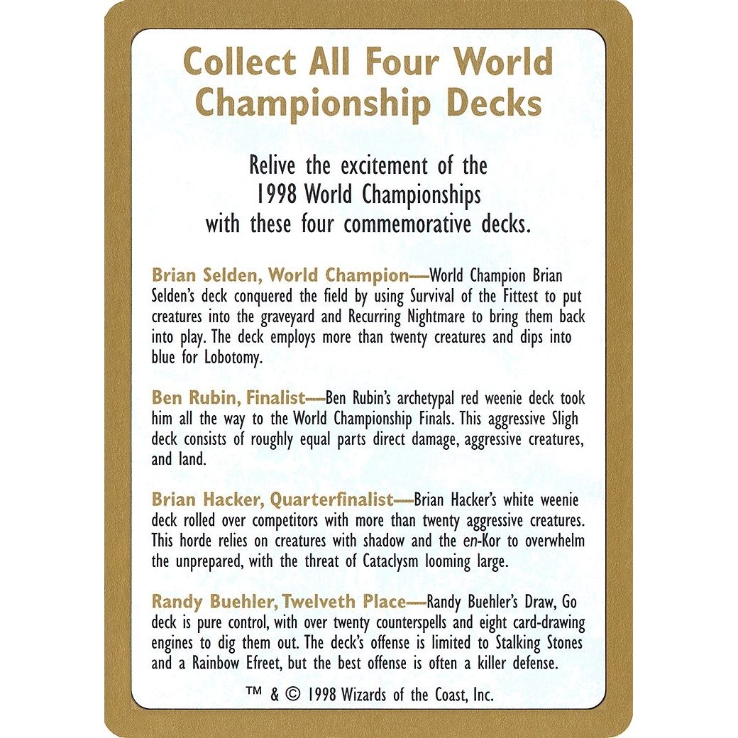 Image for 1998 World Championship Advertisement Card (WCD) - Magic: The Gathering