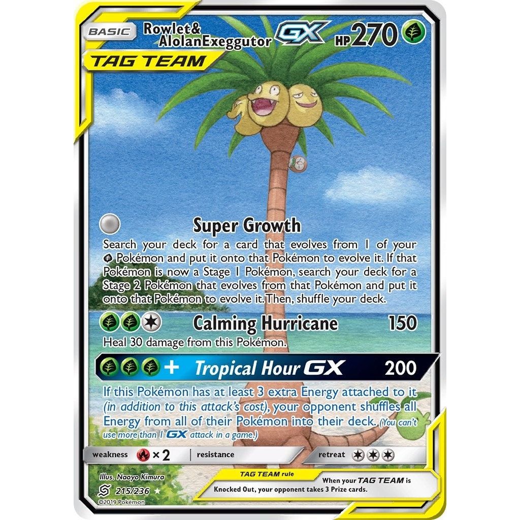 Image for Rowlet & Alolan Exeggutor GX (Alternate Full Art) (215/236) (SM11) - Pokemon