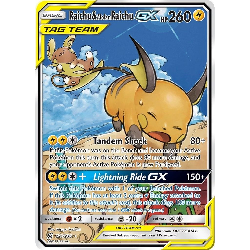 Image for Raichu & Alolan Raichu GX (Alternate Full Art) (221/236) (SM11) - Pokemon