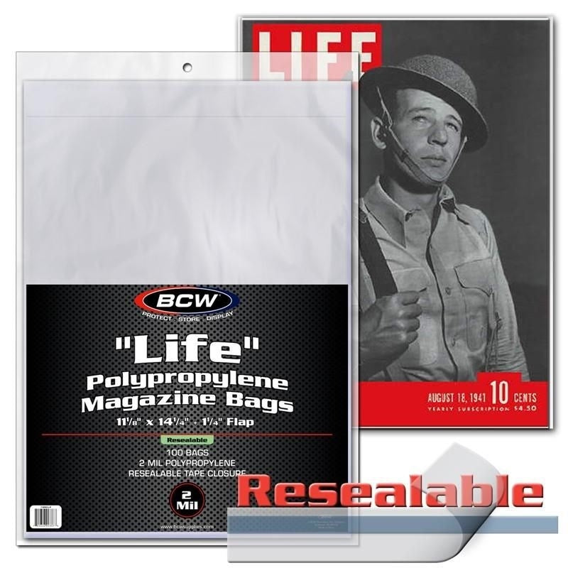 Image for Magazine Bags - Resealable 'Life' Magazine Bags (100-Pack) - Collectible Storage