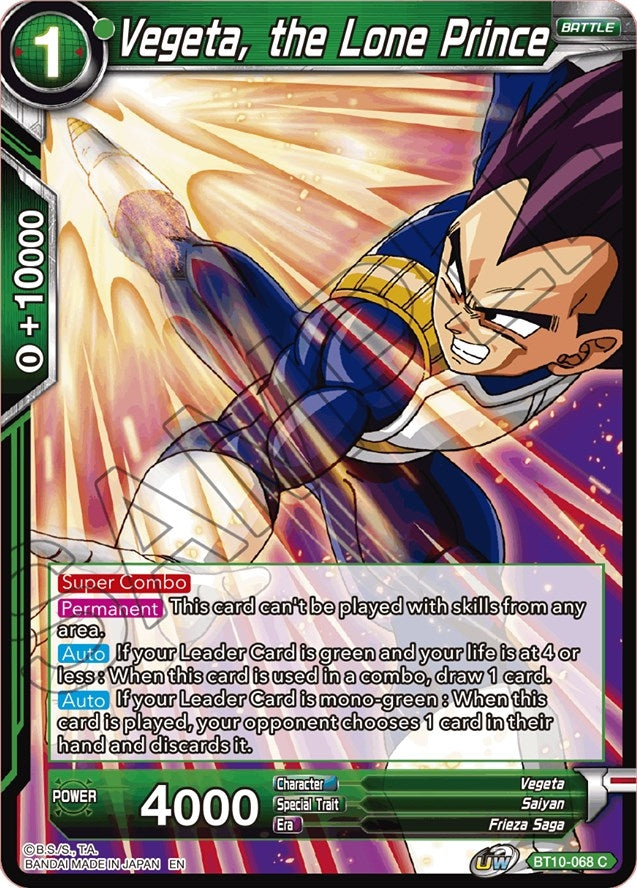 Image for Vegeta, the Lone Prince (BT10-068) (DBS-B10) - Dragon Ball Super: Masters