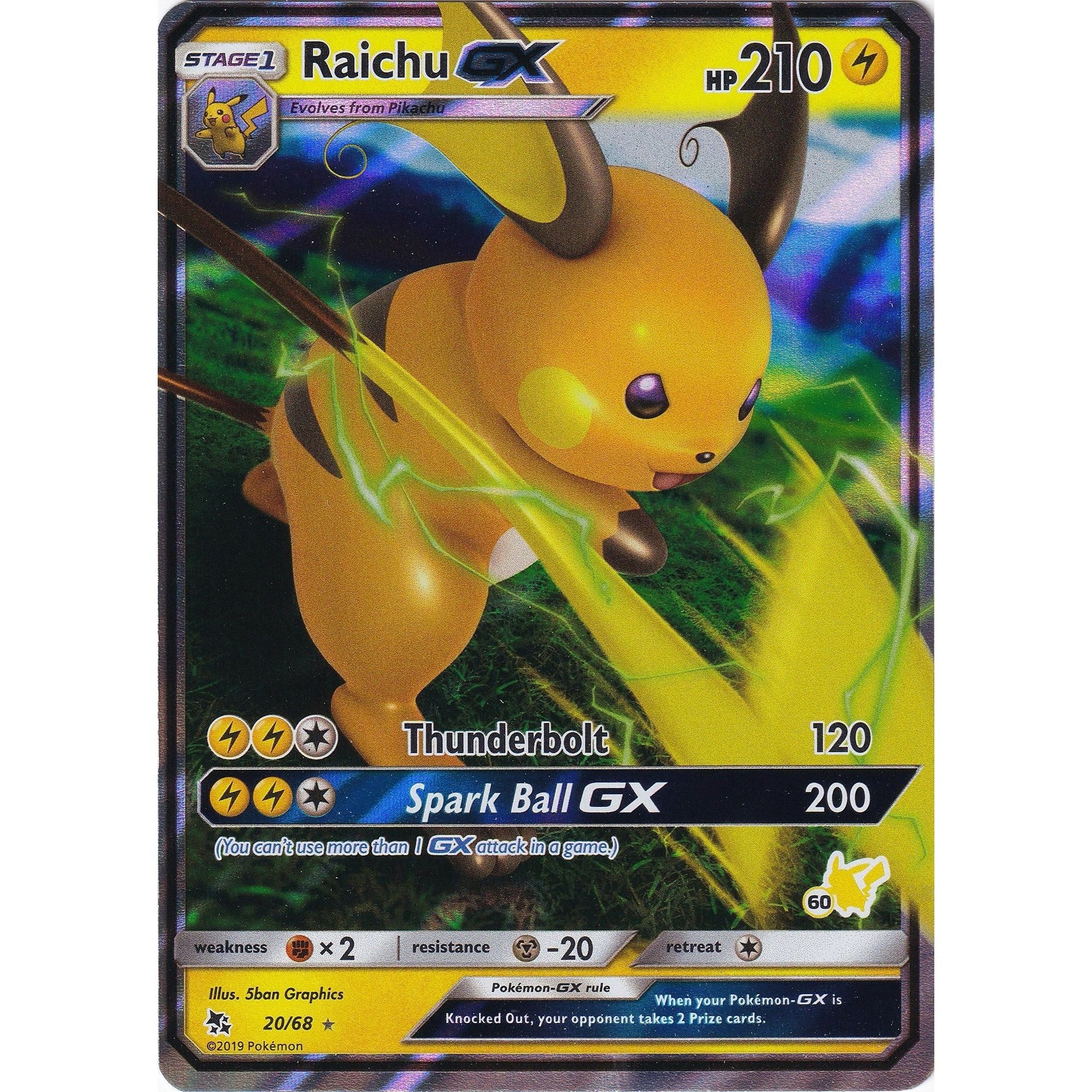 Image for Raichu GX - 20/68 (#60 Pikachu Stamped) (020/068) (BTA) - Pokemon