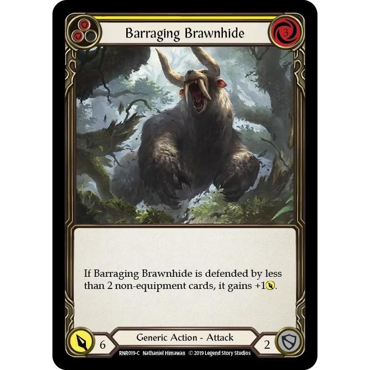 Image for Barraging Brawnhide (Yellow) (RNR019) (RNR) - Flesh and Blood TCG