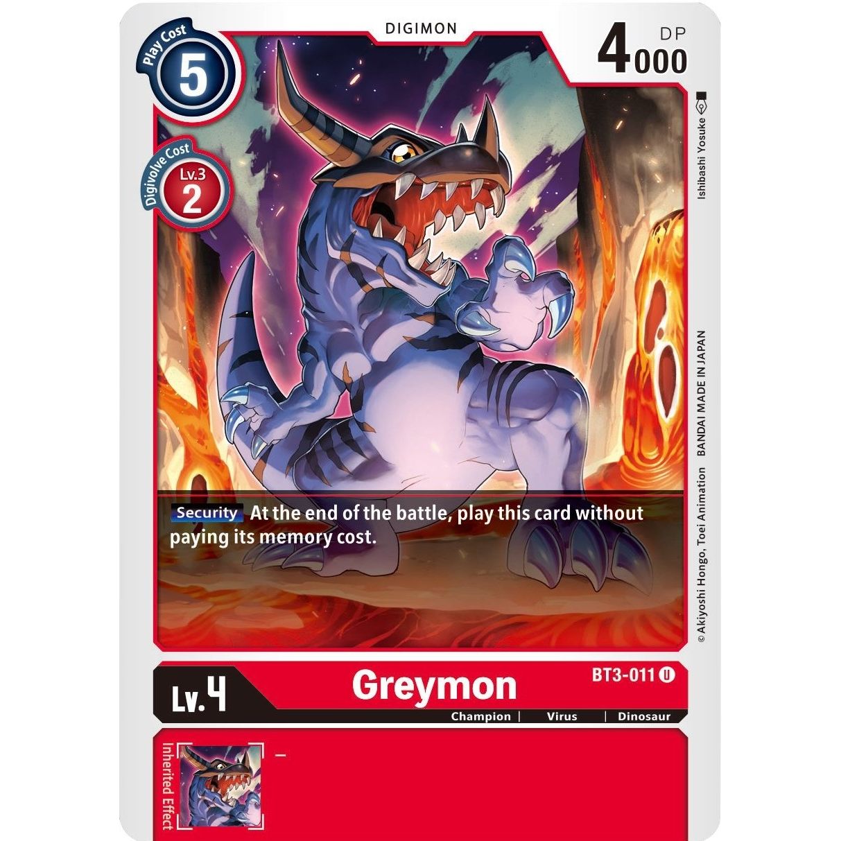 Image for Greymon - BT3-011 (BT3-011 U) (BT01-03B) - Digimon Card Game
