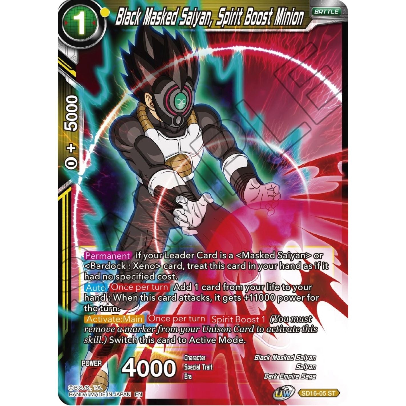 Image for Black Masked Saiyan, Spirit Boost Minion (SD16-05) (DBS-B14) - Dragon Ball Super: Masters