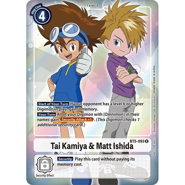 Image for Tai Kamiya & Matt Ishida (Box Topper) (BT5-093 R) (BT05) - Digimon Card Game