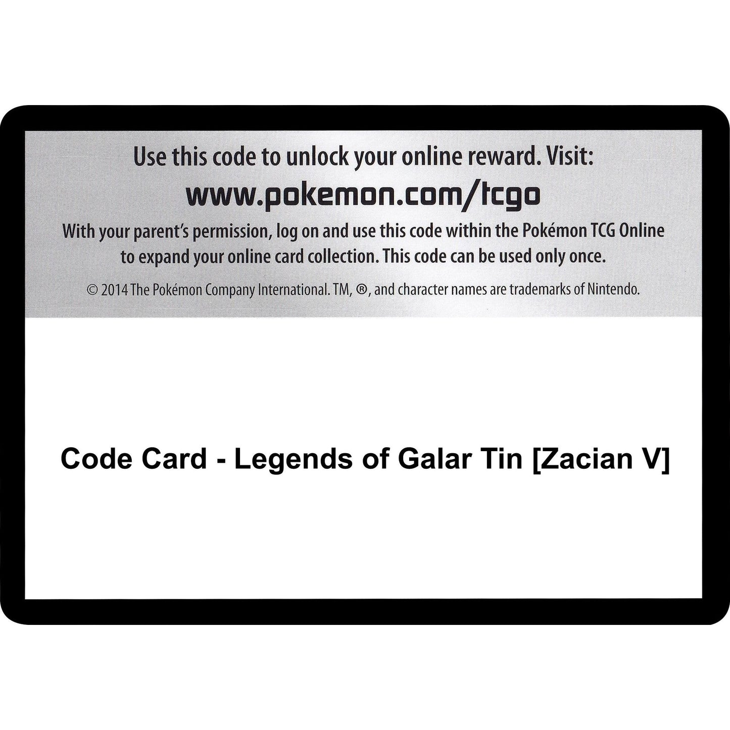 Image for Code Card - Legends of Galar Tin [Zacian V] (SWSH02) - Pokemon