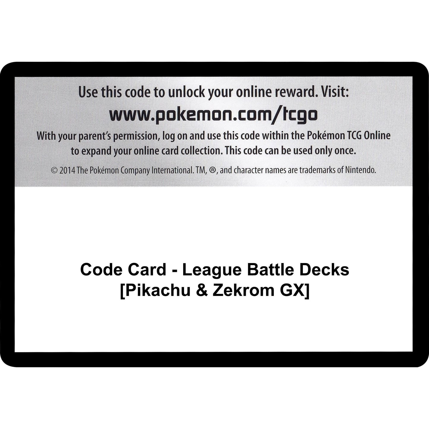 Image for Code Card - League Battle Decks [Pikachu & Zekrom GX] (MCAP) - Pokemon