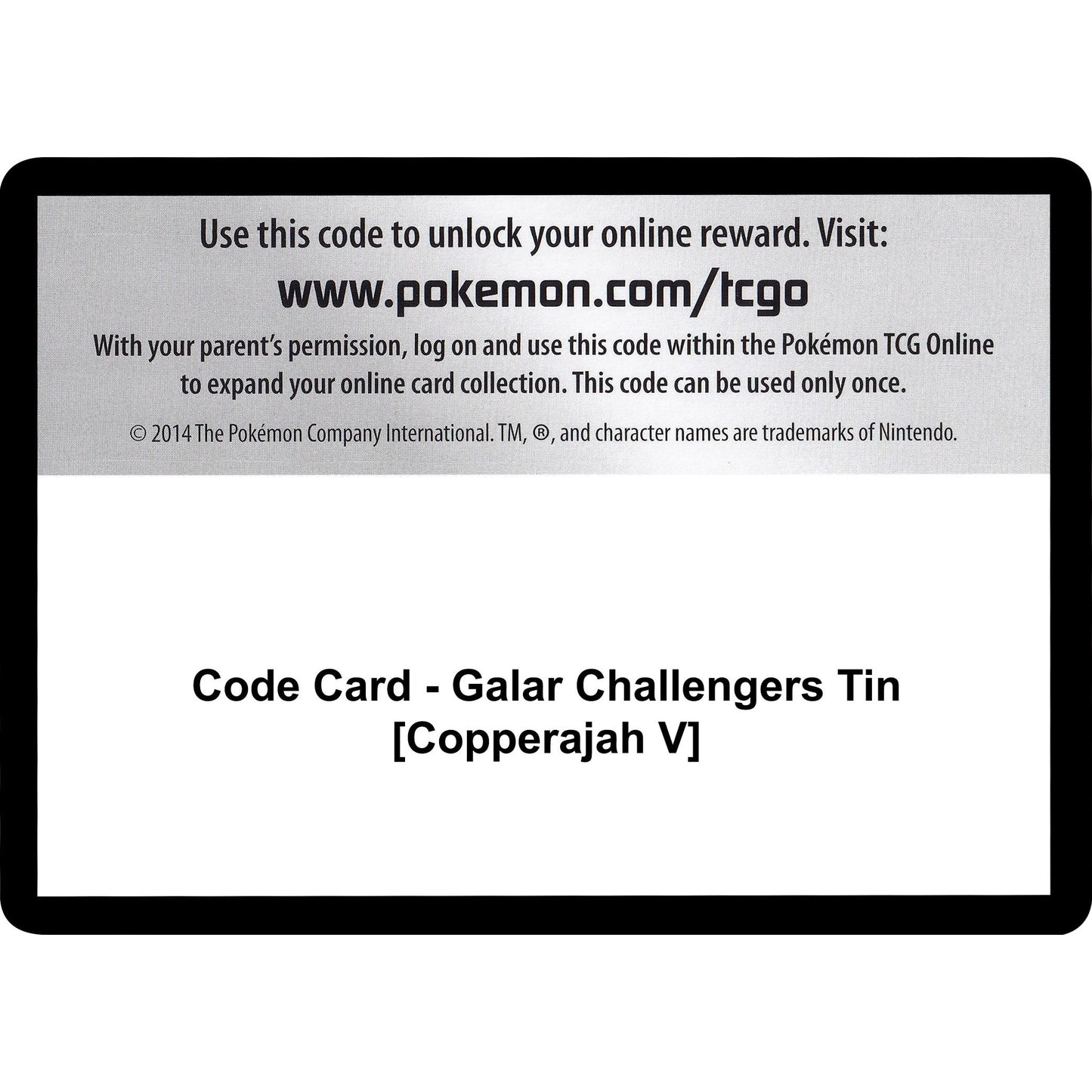 Image for Code Card - Galar Challengers Tin [Copperajah V] (MCAP) - Pokemon