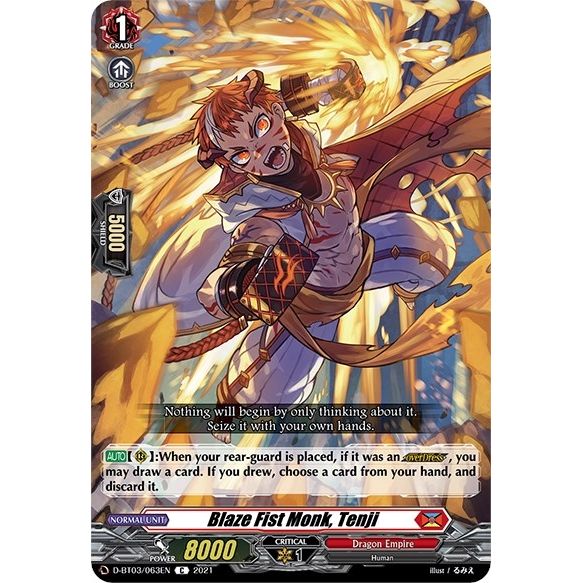 Image for Blaze Fist Monk, Tenji (D-BT03/063EN) (D-BT03) - Cardfight Vanguard