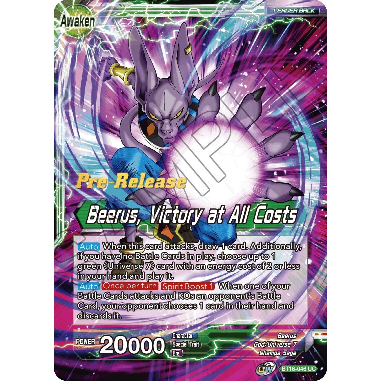 Image for Beerus // Beerus, Victory at All Costs (BT16-046) (DBS-B16PRE) - Dragon Ball Super: Masters