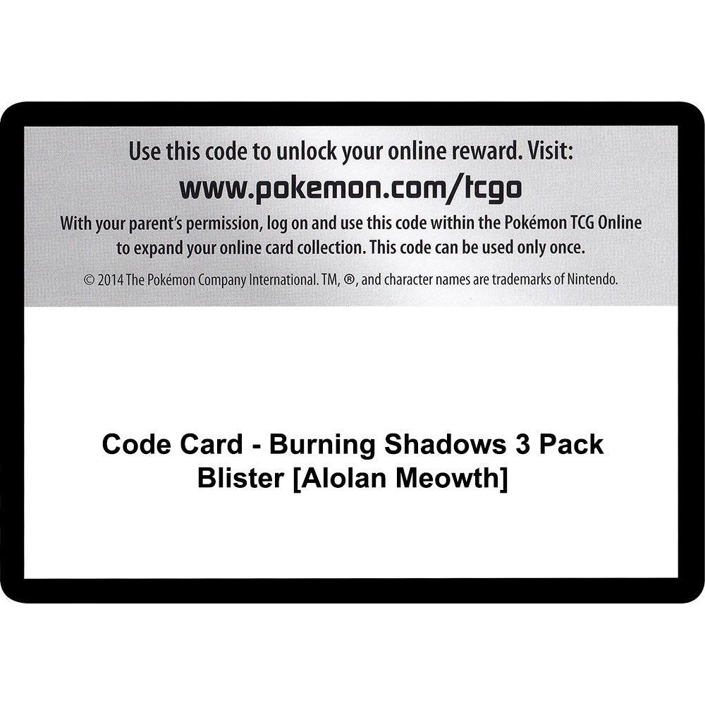 Image for Code Card - Burning Shadows 3 Pack Blister [Alolan Meowth] (SM03) - Pokemon