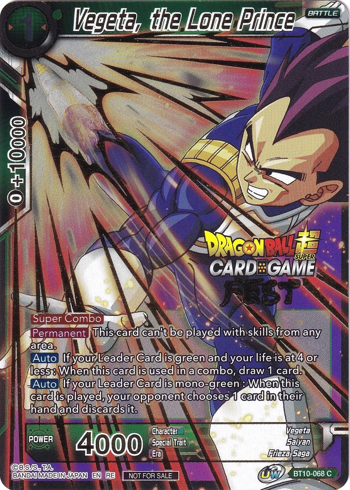 Image for Vegeta, the Lone Prince (Card Game Fest 2022) (BT10-068) (TPR) - Dragon Ball Super: Masters