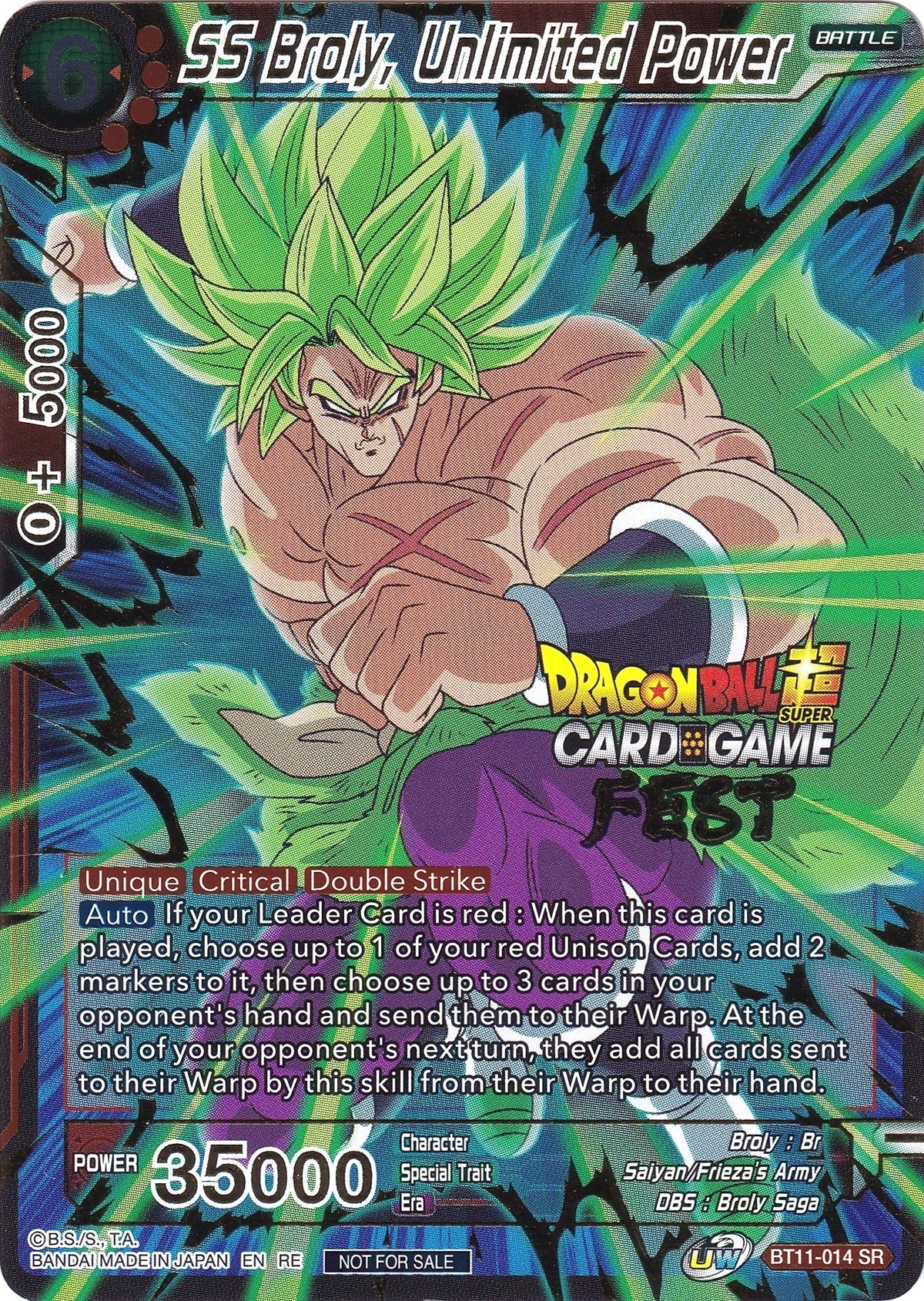 Image for SS Broly, Unlimited Power (Card Game Fest 2022) (BT11-014) (TPR) - Dragon Ball Super: Masters