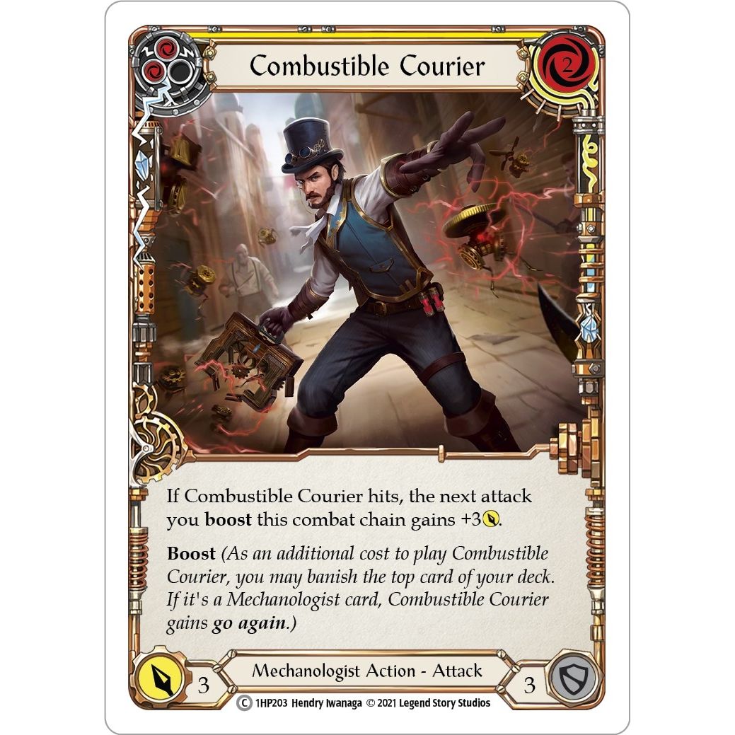 Image for Combustible Courier (Yellow) (1HP203) (1HP) - Flesh and Blood TCG