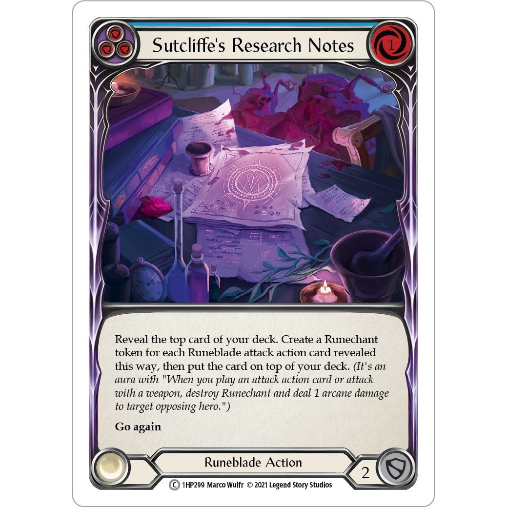 Image for Sutcliffe's Research Notes (Blue) (1HP299) (1HP) - Flesh and Blood TCG