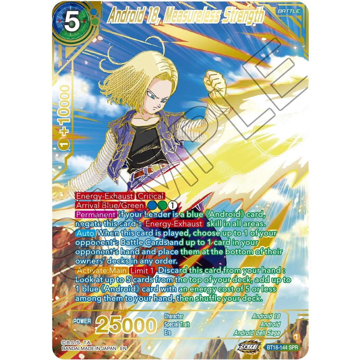 Image for Android 18, Measureless Strength (SPR) (BT18-144) (DBS-B18) - Dragon Ball Super: Masters