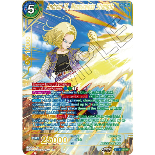 Image for Android 18, Measureless Strength (SPR) (BT18-144) (DBS-B18) - Dragon Ball Super: Masters