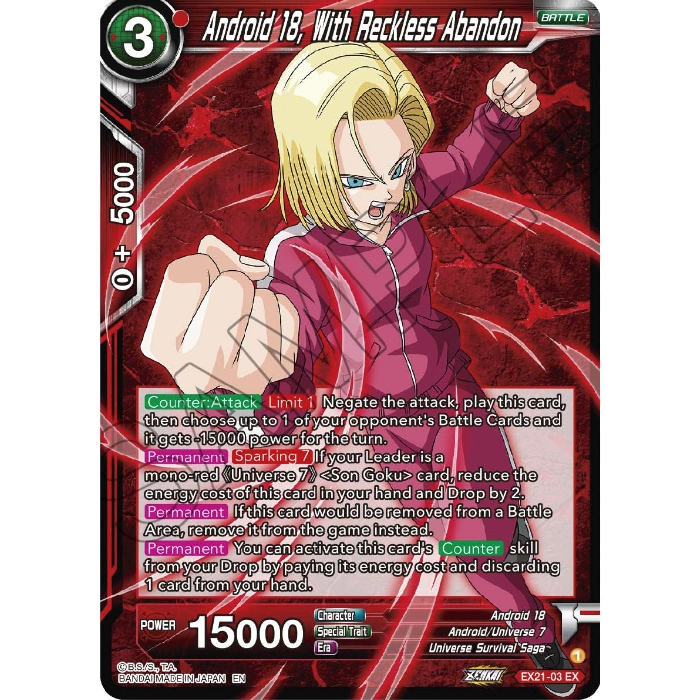 Image for Android 18, With Reckless Abandon (EX21-03) (DBS-BE21) - Dragon Ball Super: Masters