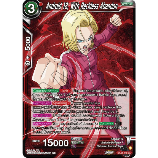 Image for Android 18, With Reckless Abandon (EX21-03) (DBS-BE21) - Dragon Ball Super: Masters
