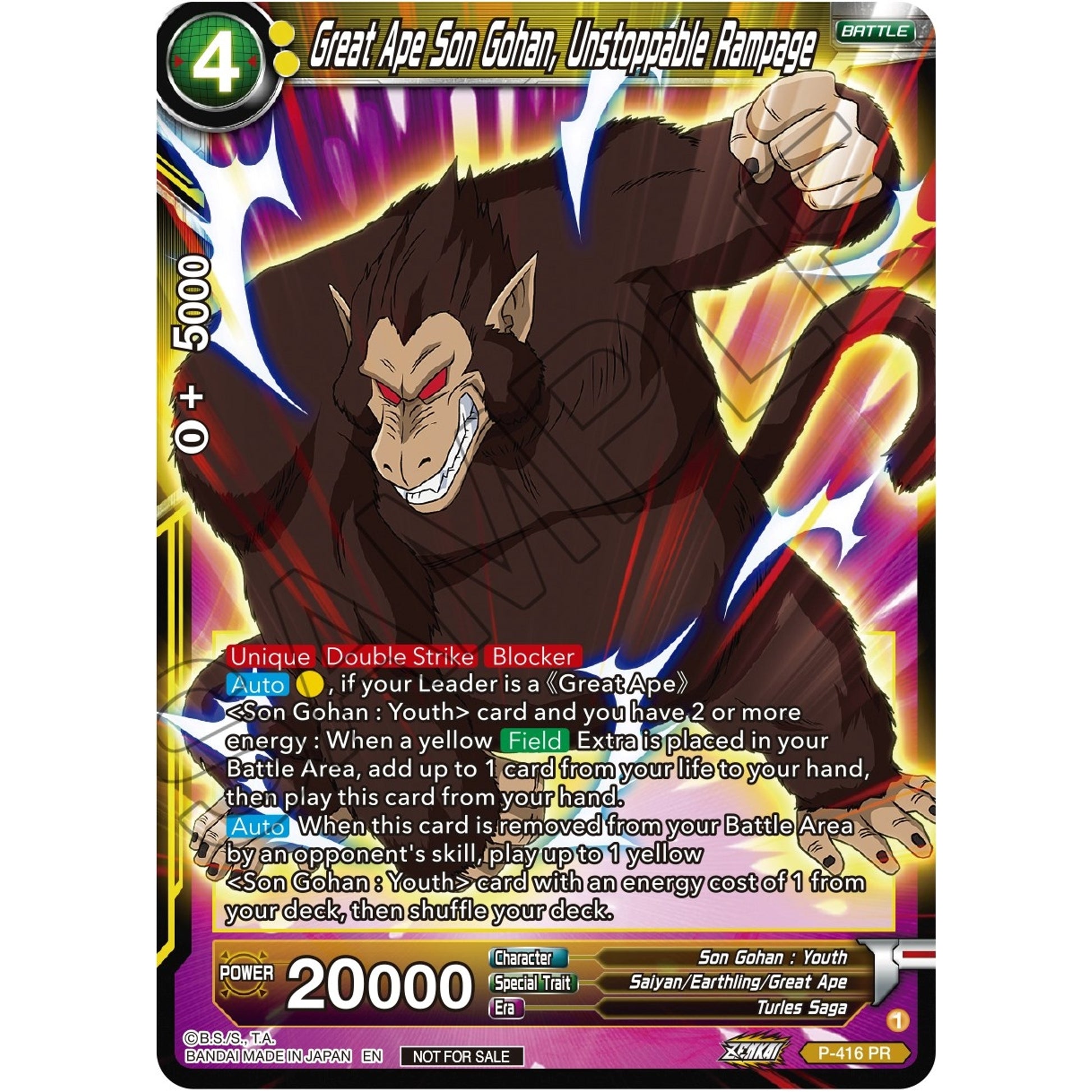 Image for Great Ape Son Gohan, Unstoppable Rampage (Zenkai Series Tournament Pack Vol.1) (P-416) (TPR) - Dragon Ball Super: Masters