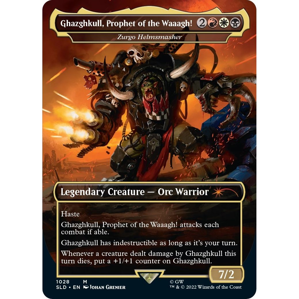 Image for Ghazghkull, Prophet of the Waaagh! - Zurgo Helmsmasher (Borderless) (1028) (SLD) - Magic: The Gathering