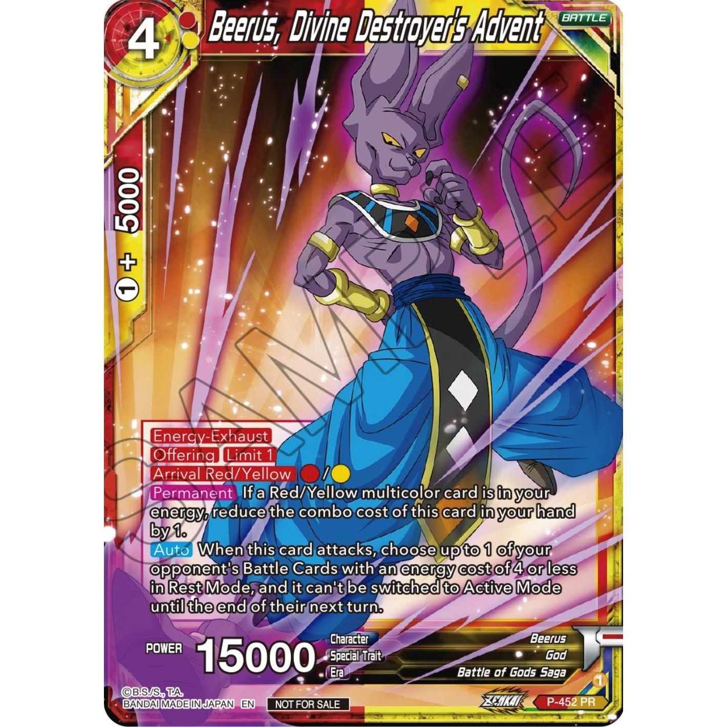 Image for Beerus, Divine Destroyer's Advent (Zenkai Series Tournament Pack Vol.2) (P-452) (TPR) - Dragon Ball Super: Masters