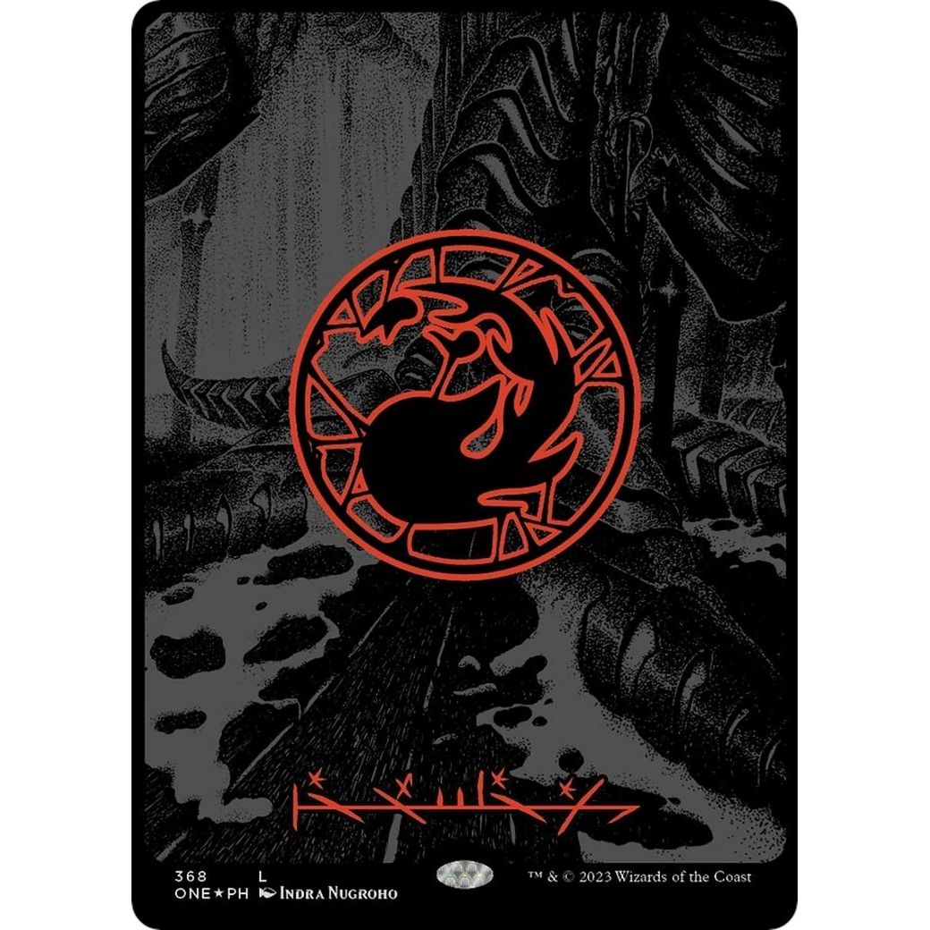 Image for Mountain (Phyrexian) - Full Art (Oil Slick Raised Foil) (368) (ONE) - Magic: The Gathering