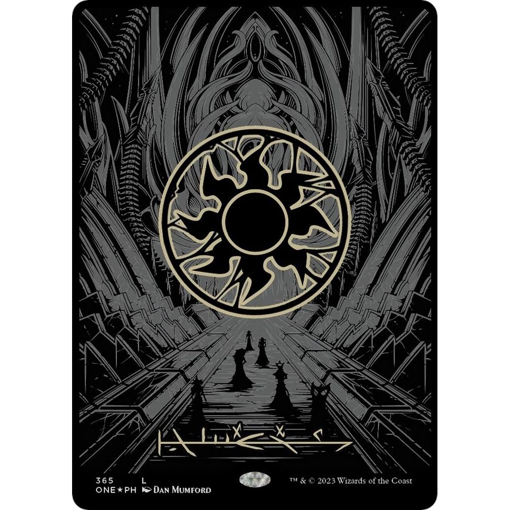 Image for Plains (Phyrexian) - Full Art (Oil Slick Raised Foil) (365) (ONE) - Magic: The Gathering
