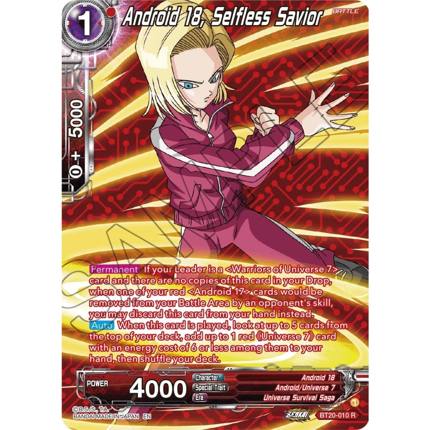 Image for Android 18, Selfless Savior (Silver Foil) (BT20-010) (DBS-B20) - Dragon Ball Super: Masters