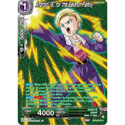 Image for Android 18, for the Sake of Family (Silver Foil) (BT20-071) (DBS-B20) - Dragon Ball Super: Masters
