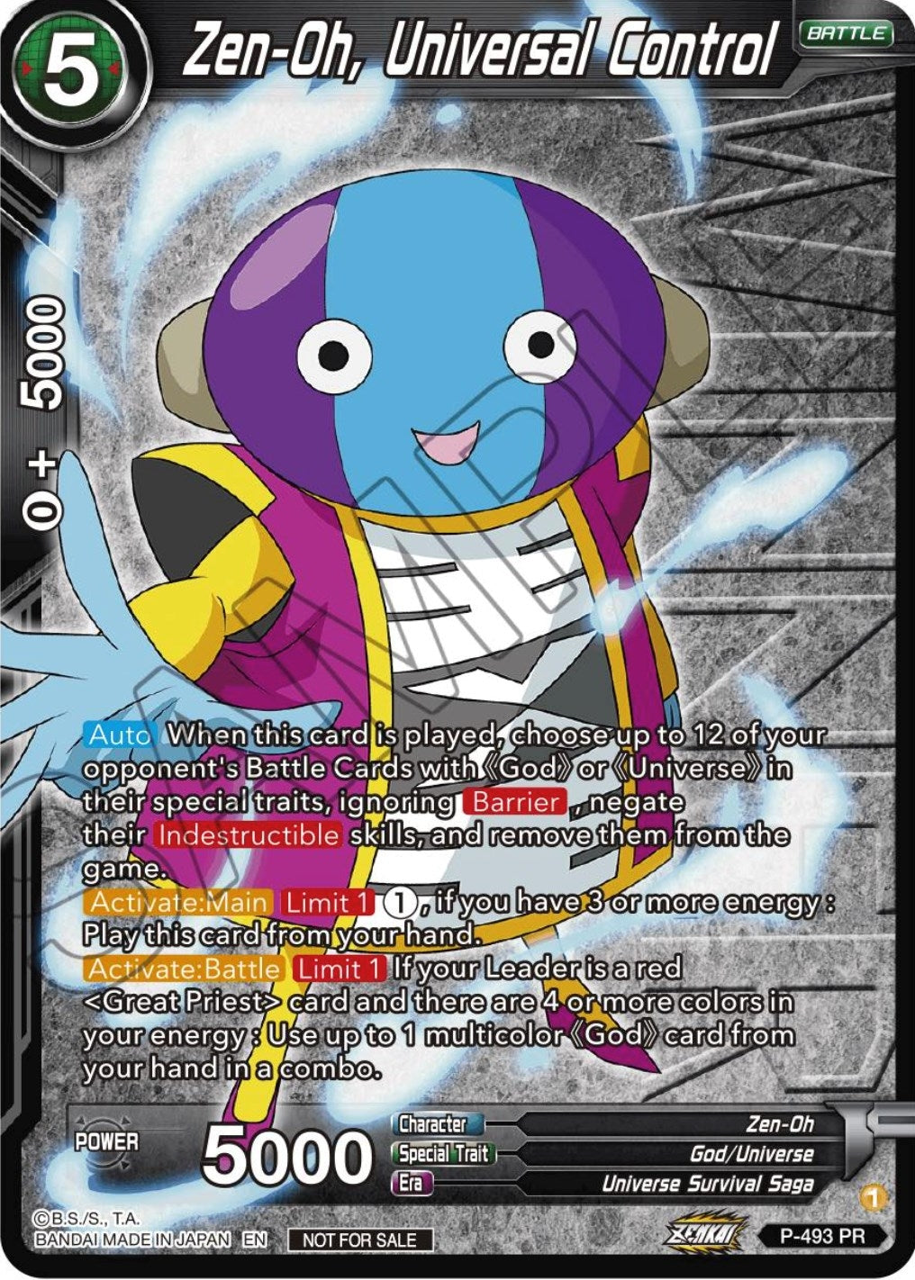 Image for Zen-Oh, Universal Control (Zenkai Series Tournament Pack Vol.3 Winner) (P-493) (TPR) - Dragon Ball Super: Masters