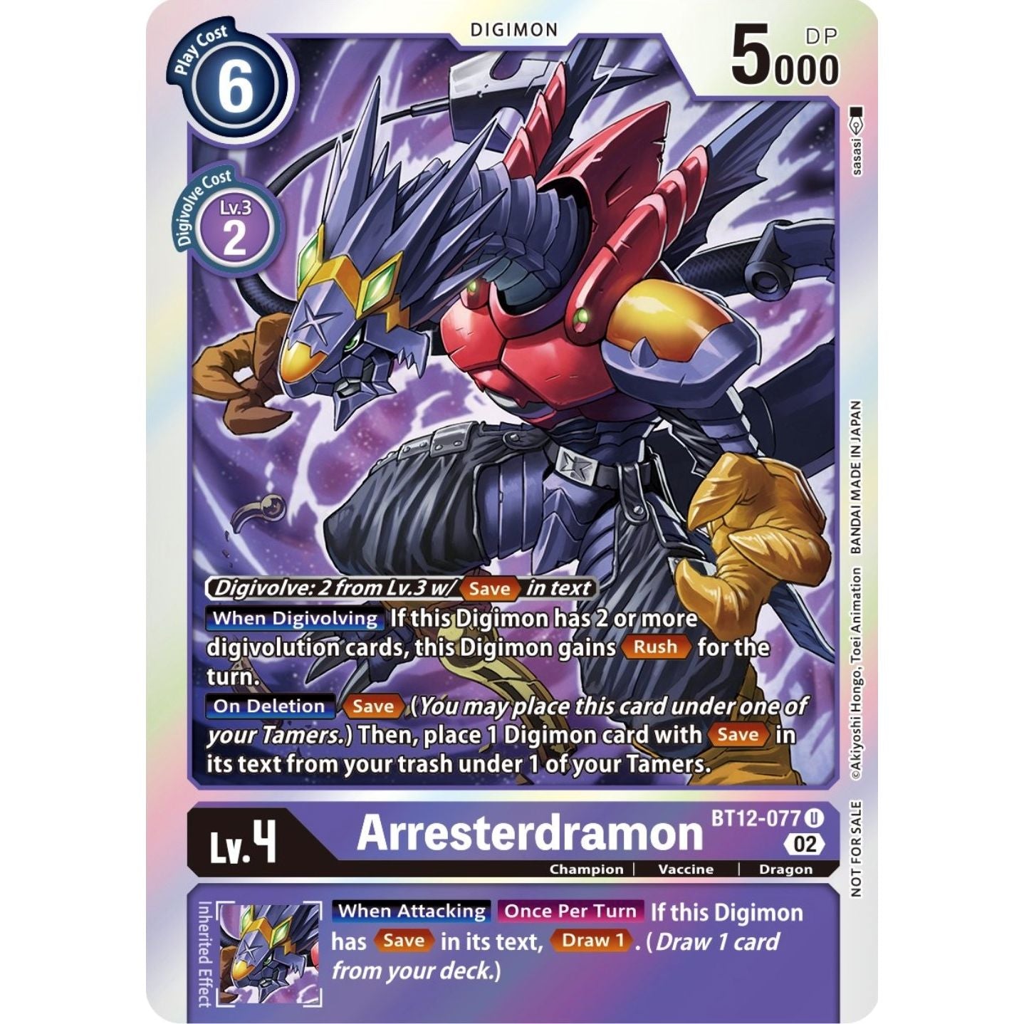 Image for Arresterdramon (Box Topper) (BT12-077 U) (BT12) - Digimon Card Game